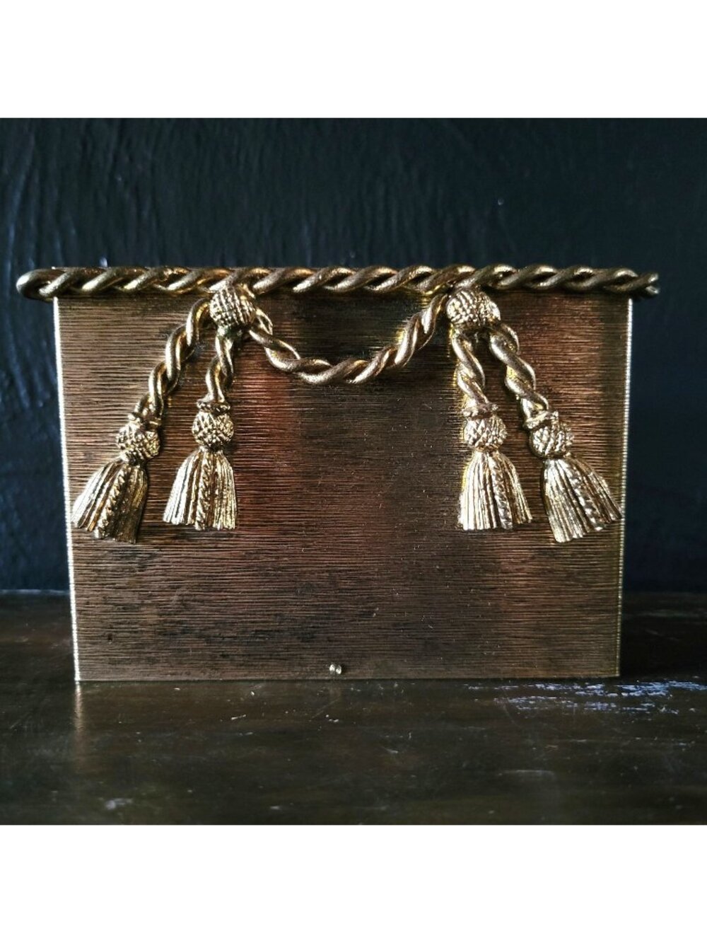 Vtg Stylebuilt Gold Rectangular Container Tassel Detailing Hollywood Regency